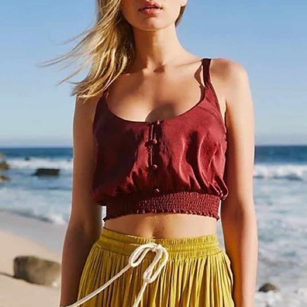 NWT Free People You Honey Satin Crop Top Pomegranate Sz Small Boho Burgundy $48